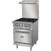 Comstock-Castle R4 24-Inch Commercial Gas Range with 4 Open Burners, Space-Saver Oven, Back Riser, and High Shelf
