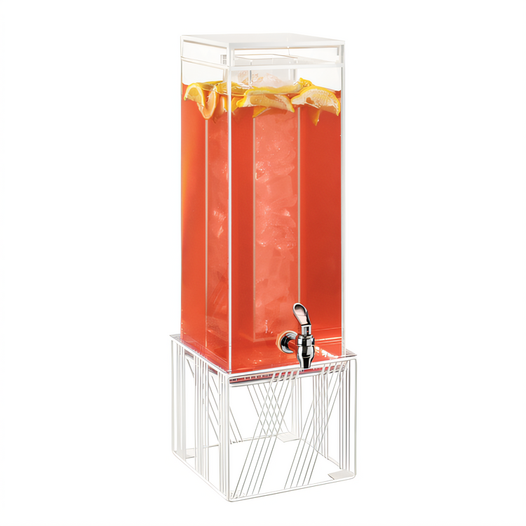 Product image #1 for Portland 3 Gallon Square Acrylic Beverage Dispenser with Ice Chamber, Drip Tray, and Spigot - White
