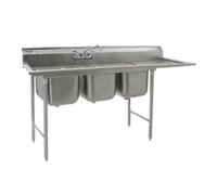 Eagle Group 414 Series Coved Corner Three-Compartment Stainless Steel Sink with Right-Hand 18-Inch Drainboard, 74-3/8-Inch Wide