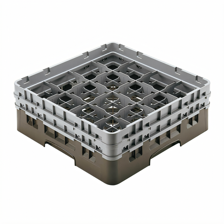 Product image #2 for Cambro Camrack Full Size 16-Compartment Glass Rack with 2 Soft Gray Extenders, Brown