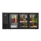 Thumbnail image #1 for Koolmore KM-BC-3GD-SCBK 72.8-Inch Three-Section Back Bar Refrigerator with 3 Glass Swing Doors, 18.3 Cu. Ft., Black