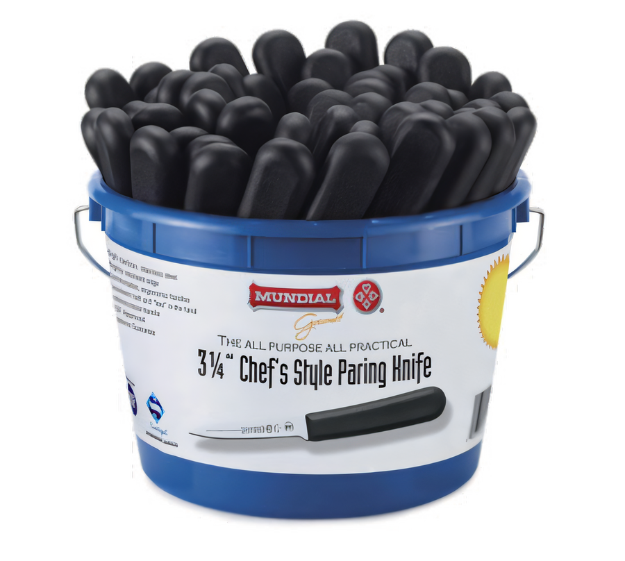 Product image #1 for Mundial Gourmet 3-1/4-Inch Chef's Style Spear Point Paring Knife, Black, 48-Piece Bucket