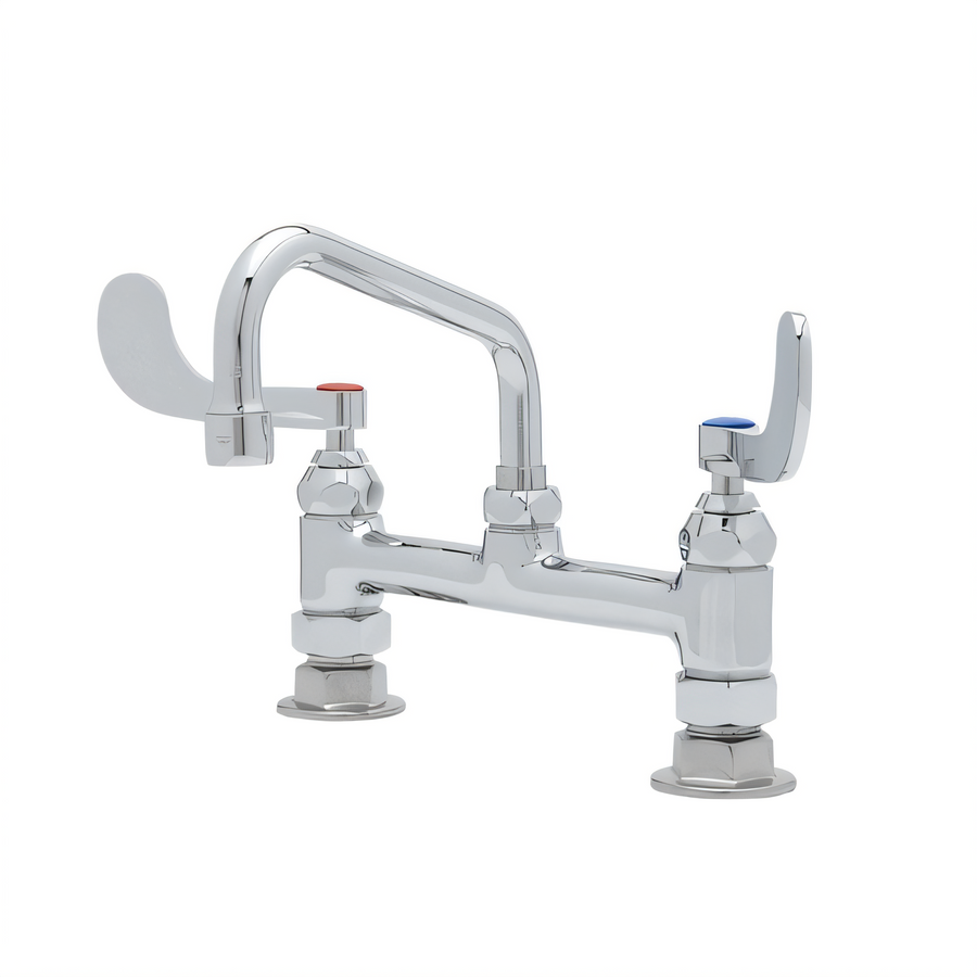 Product image #1 for T&S Brass Double Pantry Deck-Mount Mixing Faucet with 10-Inch Swing Nozzle and Adjustable 8-Inch Centers
