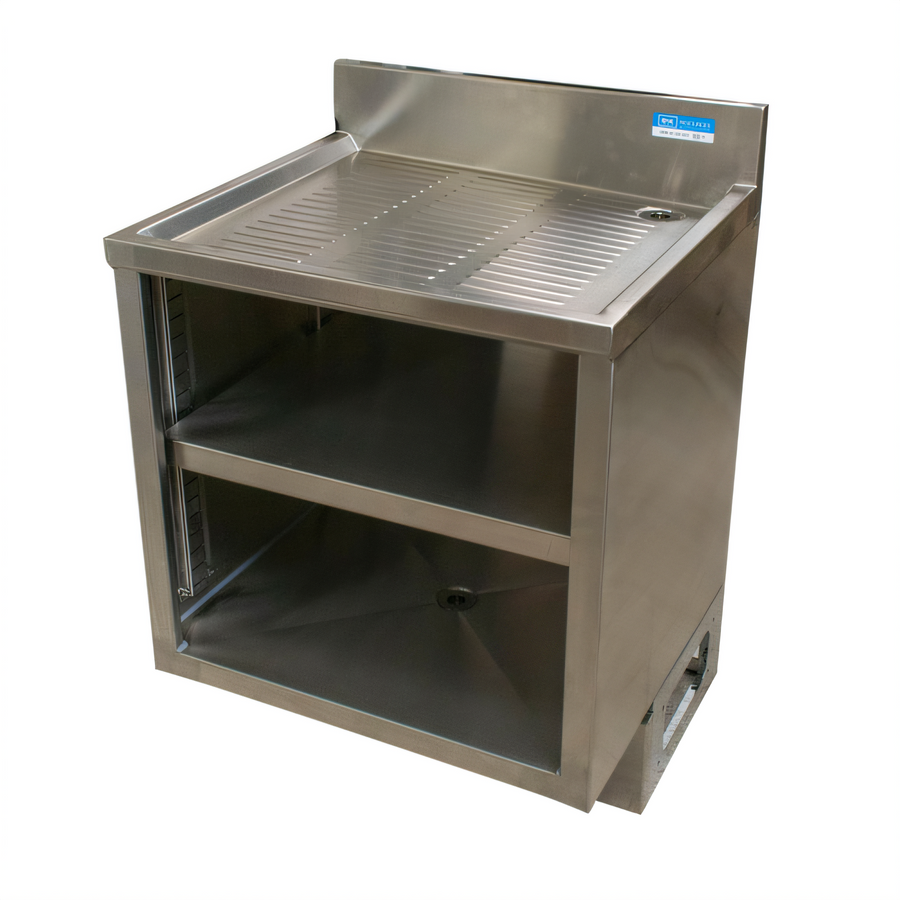 Product image #1 for BK Resources 24 Inch Underbar Glass Rack Cabinet with Drainboard Top and Adjustable Shelf
