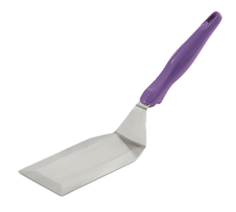 Product image #1 for Vollrath Heavy-Duty Stainless Steel Solid Beveled Turner with Ergo Grip Purple Handle, 6 x 3 Inch Blade