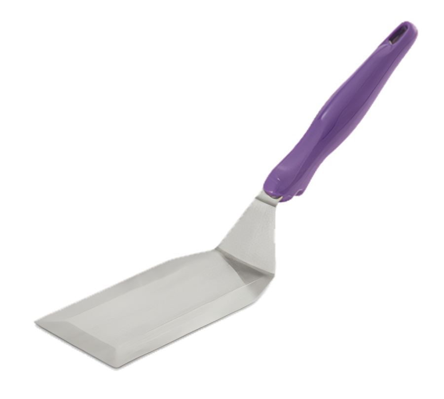 Product image #1 for Vollrath Heavy-Duty Stainless Steel Solid Beveled Turner with Ergo Grip Purple Handle, 6 x 3 Inch Blade