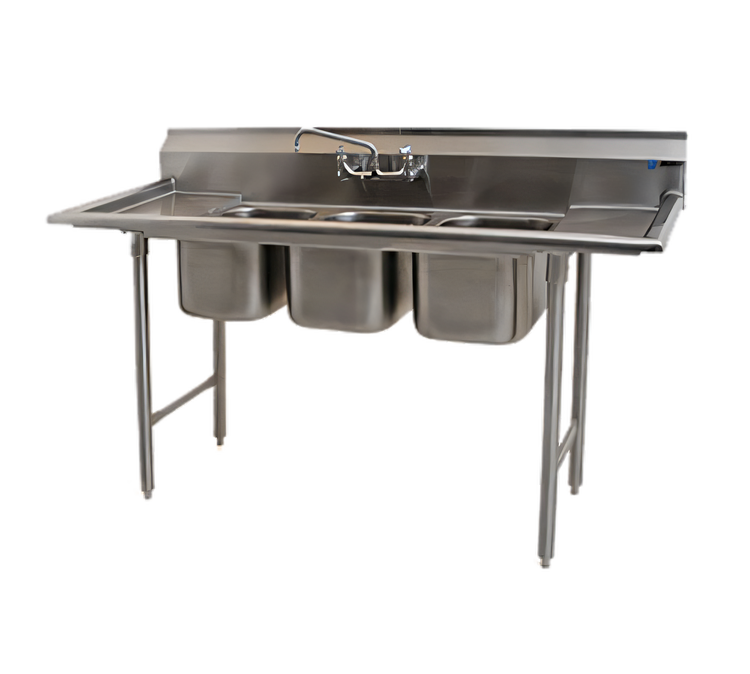 Product image #1 for 3-Compartment Convenience Store Sink with 12-In. Left and Right Drainboards, 60W x 21D, 304 Stainless Steel
