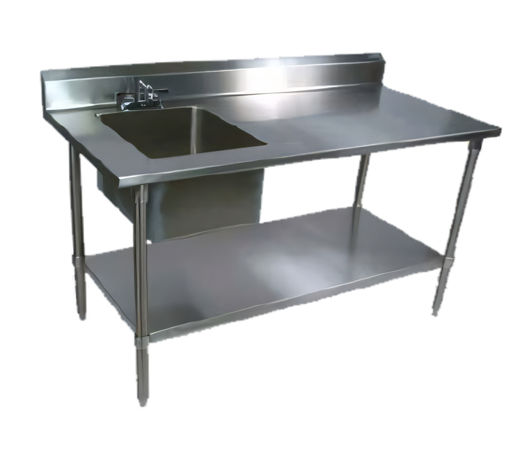 Product image #1 for John Boos Stainless Steel Prep Work Table with Sink, 72" W x 30" D, Left Bowl, 5" Backsplash