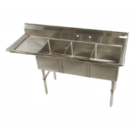 Klinger's Trading Economy Three-Compartment Stainless Steel Sink with Left Drainboard, 78-Inch Wide