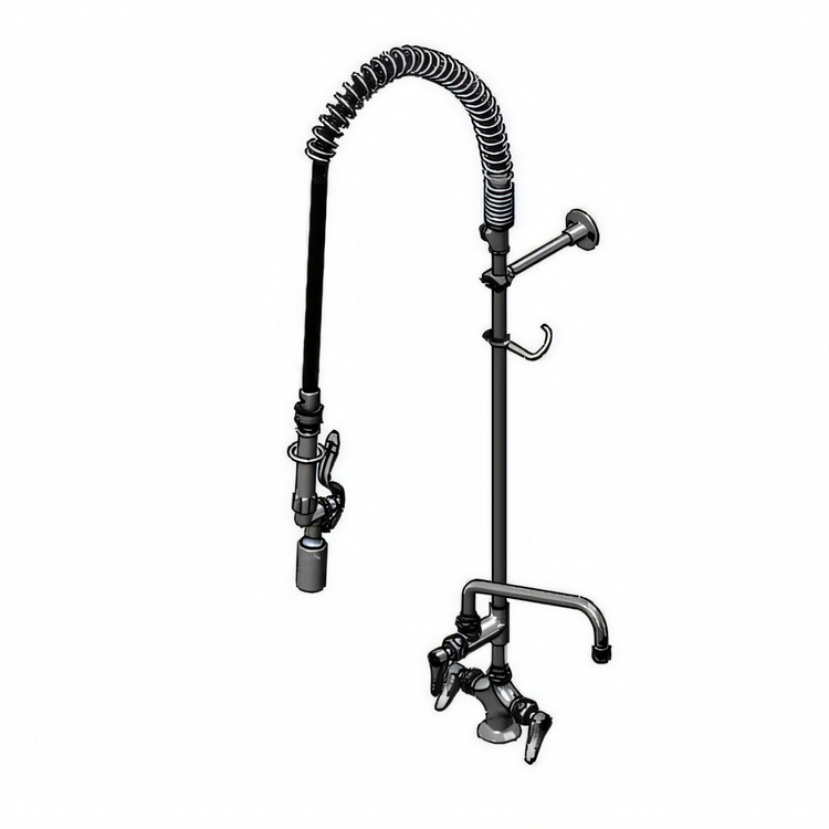 Product image #1 for T&S Brass EasyInstall Single-Hole Deck-Mount Pre-Rinse Unit with Add-On Faucet, 10-Inch Swing Nozzle, and 1.07 GPM Spray Valve