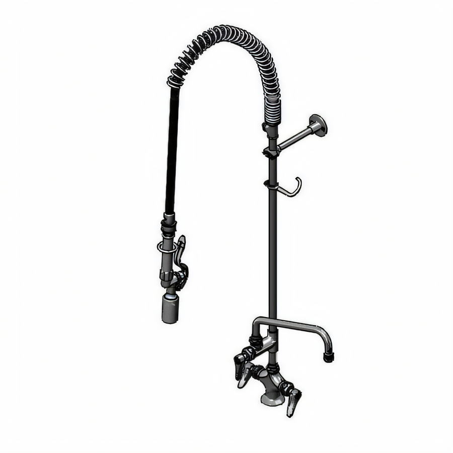 Product image #1 for T&S Brass EasyInstall Single-Hole Deck-Mount Pre-Rinse Unit with Add-On Faucet, 10-Inch Swing Nozzle, and 1.07 GPM Spray Valve