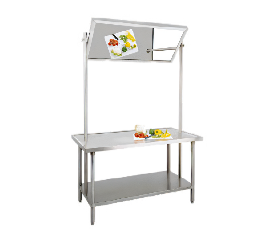 Product image #1 for Advance Tabco Stainless Steel Demo Table with Table-Mounted Glass Mirror and Adjustable Undershelf, 60 x 36 x 97.5 Inches