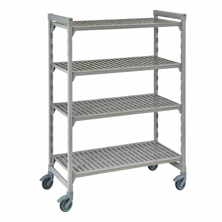 Product image #2 for Cambro Camshelving Premium 4-Tier Mobile Starter Polymer Shelving Unit, 24" x 48" x 67-1/4", Speckled Gray