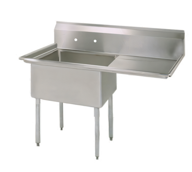 Product image #1 for BK Resources 1-Compartment 18-Gauge 304 Stainless Steel Sink with Right Drainboard, 9-Inch Backsplash, and Legs