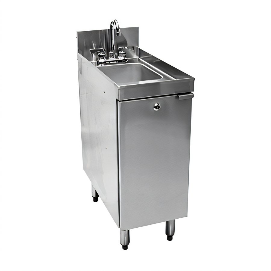 Product image #1 for CHOICE 12-Inch Wide Stainless Steel Open Front Underbar Sink Cabinet with Chemical Storage and Gooseneck Faucet