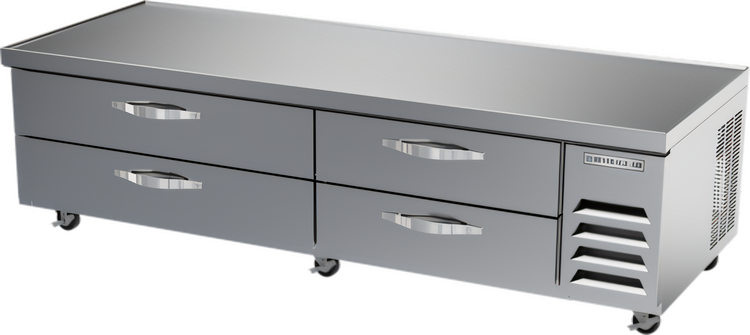 Product image #1 for Beverage-Air 84-Inch Four-Drawer Chef Base Refrigerator with Stainless Steel Top and Side-Mounted Self-Contained R290 Refrigeration