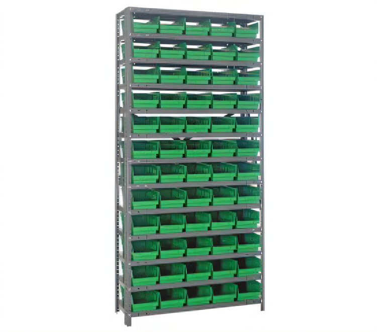 Product image #1 for Quantum Heavy-Duty Stationary Wire Shelving Unit with 13 Shelves and 60 Bins, 36 x 12 x 75 Inches