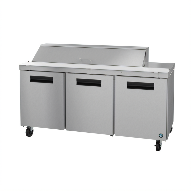 Product image #1 for Hoshizaki Steelheart 72-Inch Three-Section Sandwich Top Refrigerated Prep Table, 16-Pan Top Rail