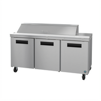 Hoshizaki Steelheart 72-Inch Three-Section Sandwich Top Refrigerated Prep Table, 16-Pan Top Rail