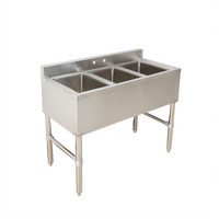 Klinger's Trading Three-Compartment Underbar Sink with 3-Inch Backsplash, 304 Stainless Steel, 38-1/2 Inch W x 18-3/4 Inch D x 33 Inch H