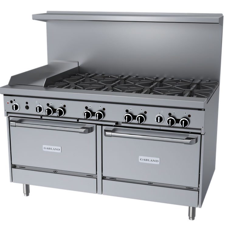 Product image #1 for Garland GFE Starfire Pro 60-Inch Gas Restaurant Range with 8 Open Burners, 12-Inch Griddle, and 2 Standard Ovens