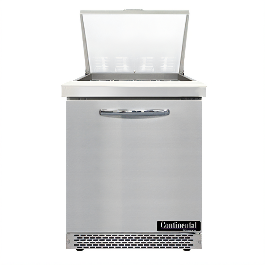 Product image #1 for Continental Mighty Top 27-1/2-Inch Front-Breathing Sandwich Prep Refrigerator with Solid Door, 12-Pan, 7.4 Cu. Ft.