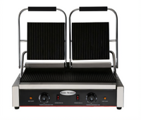 Serv-Ware EPG-200GG Countertop Double Electric Panini Grill with Grooved Cast Iron Plates