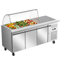 Omcan 49185 (PT-CN-0071C) Refrigerated Salad Prep Table, 71”W, three-section, side mount self-contained refrigeration, 14.73 cu. ft. capacity, 39.2°F