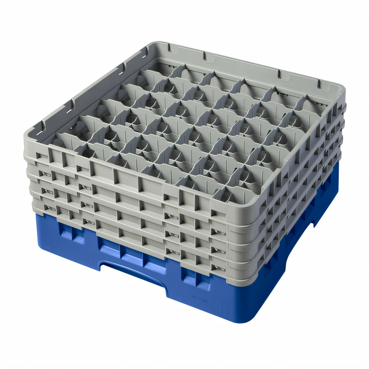 Product image #2 for Cambro Camrack Full Size 36-Compartment Glass Rack with 4 Soft Gray Extenders, Blue