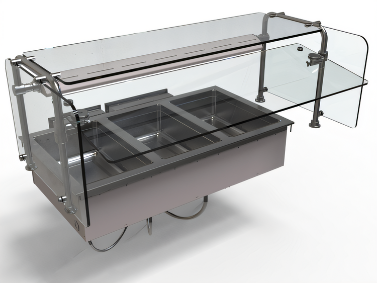 Product image #1 for Hatco Drop-In Insulated Hot Well Bundle with Sneeze Guard and Heat Lamp, 3 Full-Size Pans