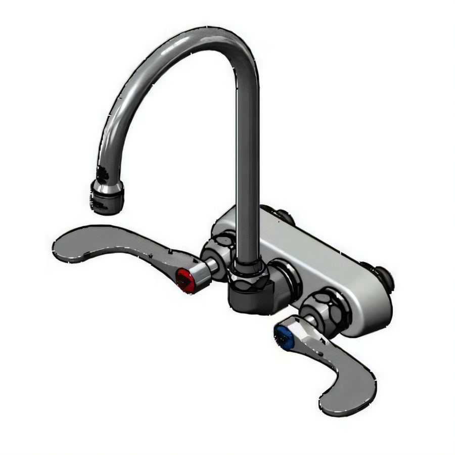 Product image #1 for T&S Brass Low-Lead Wall-Mount Workboard Mixing Faucet, 4" Centers, 5-3/4" Swivel Gooseneck, 1.5 GPM