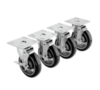 Krowne Royal Series 5-Inch Swivel Plate Caster Set with Brakes, 220 lb Capacity Each