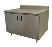 Advance Tabco Enclosed Work Table with Cabinet Base, Mid-Shelf and Hinged Doors, 84 x 30 Inches, 14-Gauge 304 Stainless Steel Top, 5-Inch Backsplash