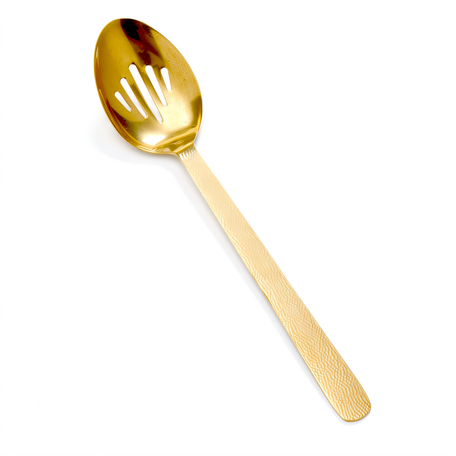 Product image #1 for American Metalcraft 13-1/4 Inch Slotted Serving Spoon, Hammered 18/0 Stainless Steel, Vintage Gold Finish
