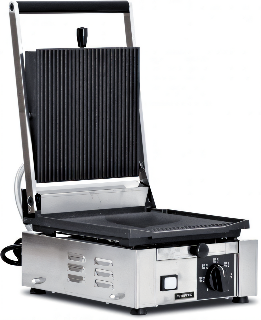 Product image #1 for Trento Single Countertop Electric Panini Press with 10 x 9 Inch Ribbed Cast Iron Plates