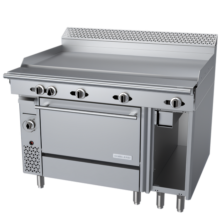 Product image #1 for Garland Cuisine Series 48" Heavy Duty Gas Griddle Top Range with Standard Oven and Right-Side Open Storage Base
