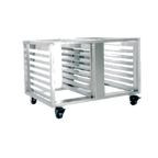 Thumbnail image #1 for Baxter Manufacturing STAND-12PAN 12-Pan Stainless Steel Equipment Stand with Open Cabinet, Pan Slides, and Locking Casters