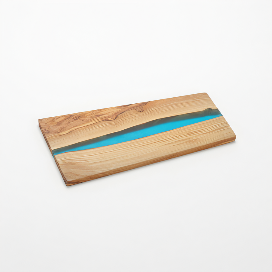 Product image #1 for American Metalcraft Rectangular Olive Wood Serving Board with Blue Polyresin Accent, 14 x 7 Inches