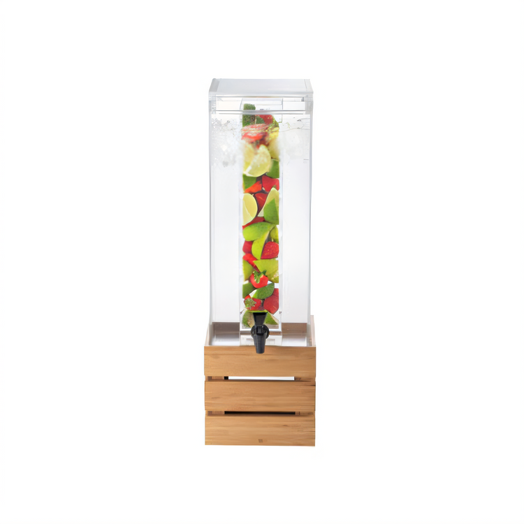 Product image #1 for Cal-Mil Bamboo 3 Gallon Square Acrylic Beverage Dispenser with Infusion Chamber and Bamboo Crate Stand