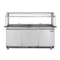 Koolmore KM-RBT-72CSFG 70.6-Inch 3-Door Stainless Steel Refrigerated Prep Table with Sneeze Guard and Buffet Slide