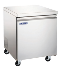 Aurora 27-Inch Undercounter Reach-In Refrigerator, 1-Section, 6.3 Cu. Ft., Solid Door, Rear-Mounted Self-Contained, Stainless Steel