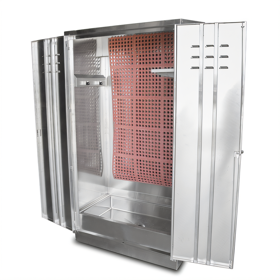 Product image #1 for John Boos Stainless Steel Mat Wash Cabinet with 44" x 16" x 6" Sink, Lockable Doors, Shelf and Mop Holder
