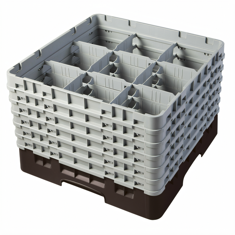 Product image #2 for Cambro Camrack Full-Size 9-Compartment Glass Rack with 6 Soft Gray Extenders