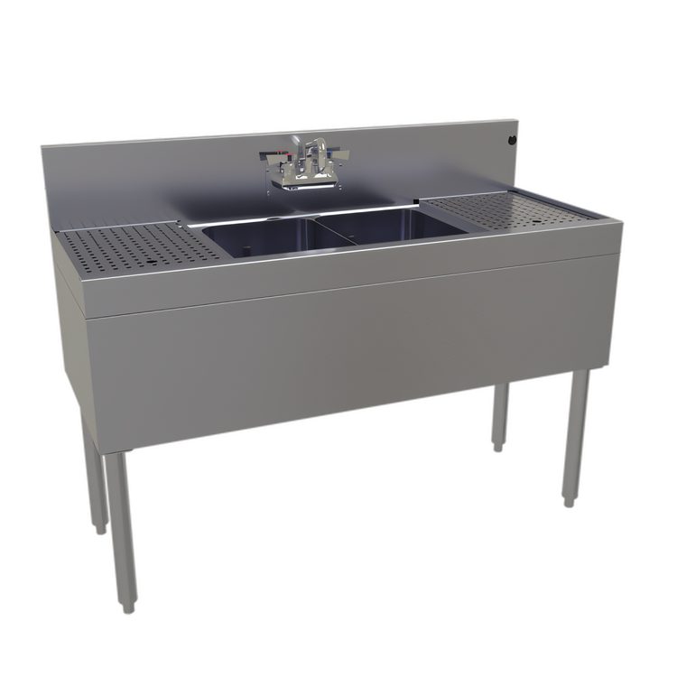 Product image #1 for Glastender DSA-48-S 48-Inch Wide Two-Compartment Underbar Sink Unit with Dual Drainboards