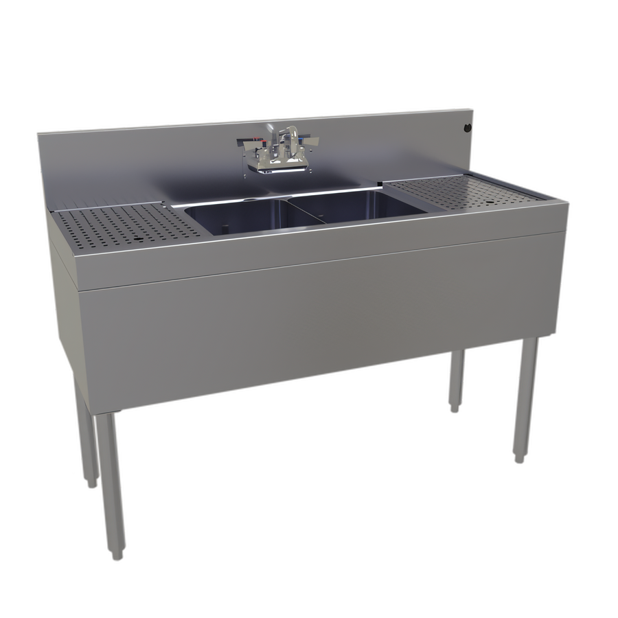 Product image #1 for Glastender DSA-48-S 48-Inch Wide Two-Compartment Underbar Sink Unit with Dual Drainboards
