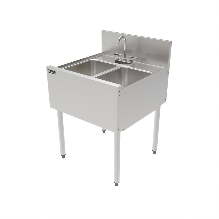Product image #1 for Top Shelf TSF24M2 Two-Compartment Stainless Steel Underbar Sink Unit with Backsplash, 24 x 24 Inches