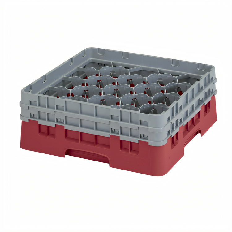 Product image #2 for Cambro Camrack® Full-Size 20-Compartment Glass Rack with 2 Soft Gray Extenders, Cranberry