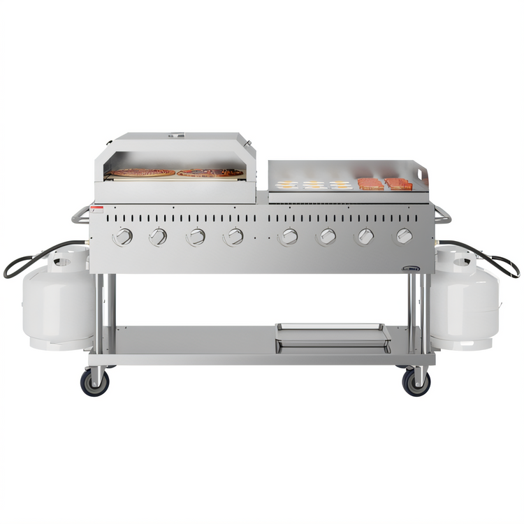 Product image #1 for KoolMore 60-Inch 8-Burner Commercial Outdoor Propane Gas Grill with 30-Inch Griddle and 30-Inch Pizza Oven