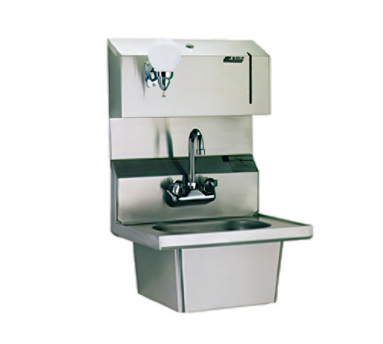 Product image #1 for Eagle Group HSA-10-FDPS Wall-Mount 304 Stainless Steel Hand Sink with Towel and Soap Dispensers, Skirt, Gooseneck Faucet, and Basket Drain