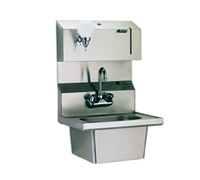 Eagle Group HSA-10-FDPS Wall-Mount 304 Stainless Steel Hand Sink with Towel and Soap Dispensers, Skirt, Gooseneck Faucet, and Basket Drain